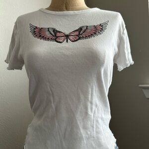 Altar'd State White Tee with Pink Wing Motif